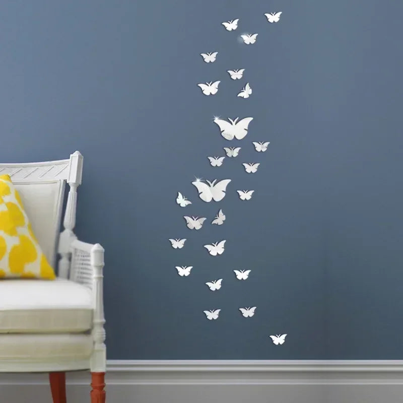 12Pcs/lot 3D Butterfly Mirror Wall Sticker