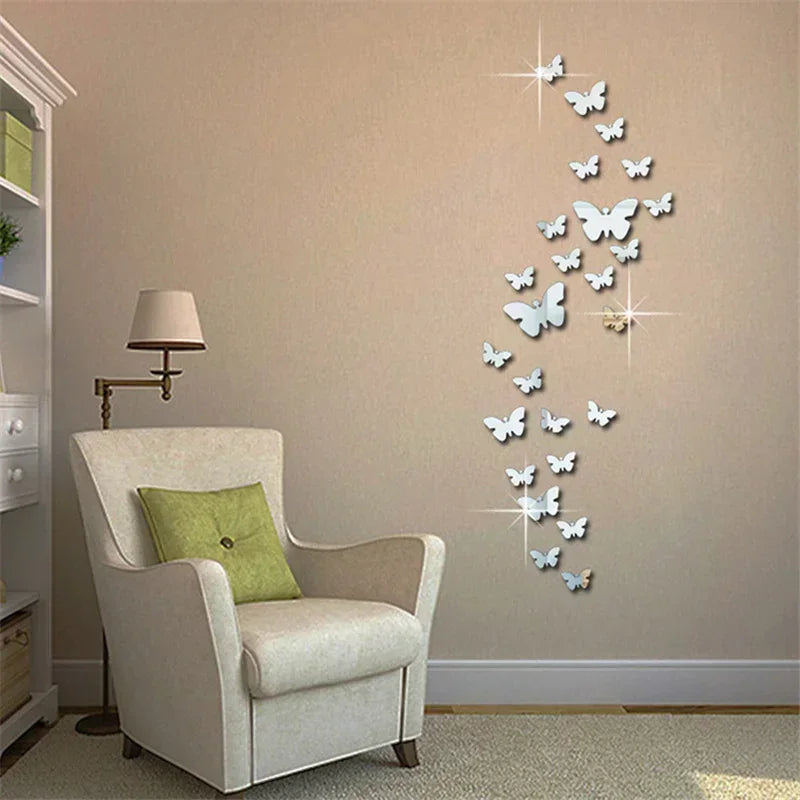 12Pcs/lot 3D Butterfly Mirror Wall Sticker