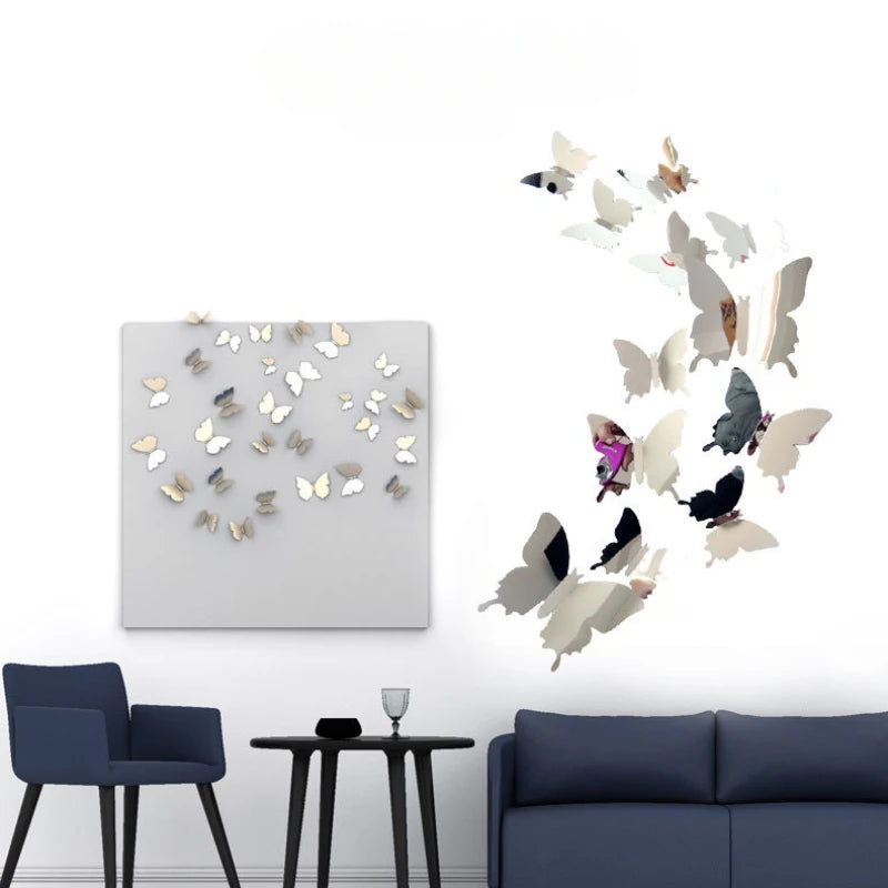 12Pcs/lot 3D Butterfly Mirror Wall Sticker