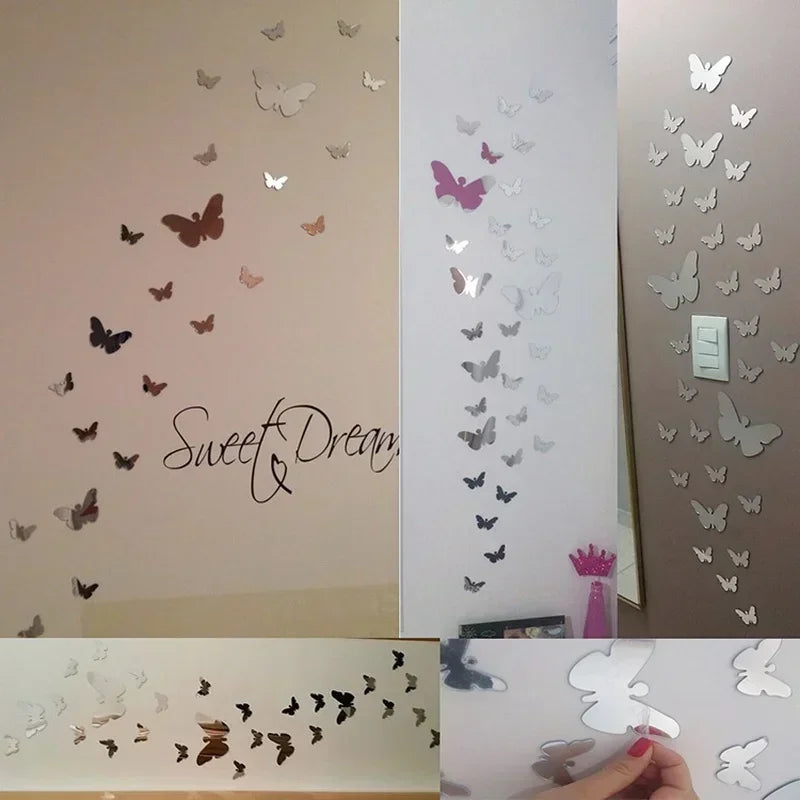 12Pcs/lot 3D Butterfly Mirror Wall Sticker