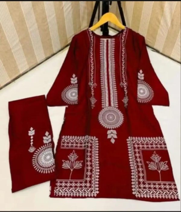 2 Pcs Women’s Stitched Saphire print Linen casual wear