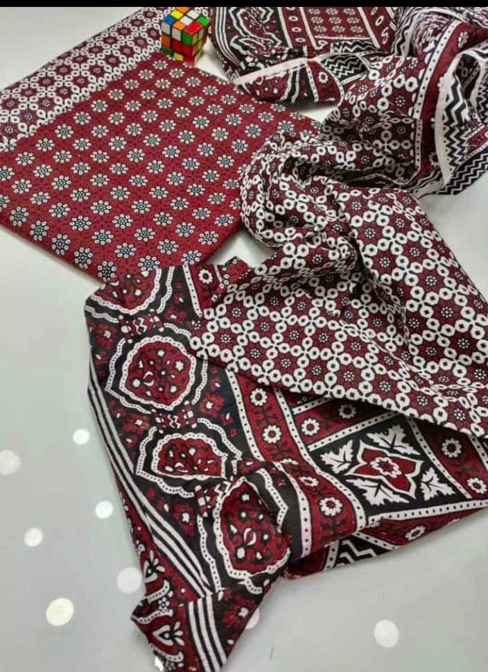 Traditonal Ajrak Cotton Lawn 3 pc Suits*♡